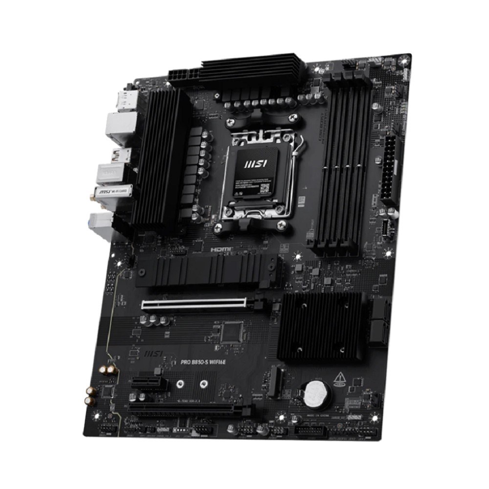 Фото Материнская плата MSI PRO B850-S WIFI6E, AM5, AMD B850, 4xDDR5, 4xSATA, 2xM.2, 1xPCIe 4.0 x16, 1xPCIe 4.0 x4, 1xPCIe 3.0 x1, 1xDP, 1xHDMI, 1x2.5Gb LAN, Wi-Fi 6E, Bluetooth 5.3, 1xUSB-C 10Gbps, 3xUSB-A 10Gbps, 4xUSB-A 5Gbps, 3x3.5 мм, 7.1, ATX