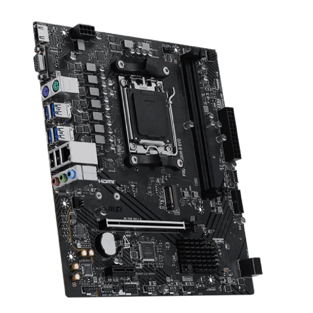 Фото Материнская плата MSI PRO A620AM-B EVO A620, AM5, 2хDDR5, 1хPCIEx16, 1хPCIEx1, 1хM.2, 1хTypeC, 6хUSB3.2Gen1, 6хUSB2.0, 2хSATA3.0, 2.5G, VGA, HDMI, M-ATX, RTL