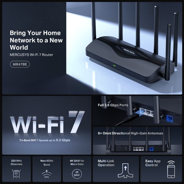 Фото Маршрутизатор трехдиапазонный Wi-Fi Mercusys MR47BE
