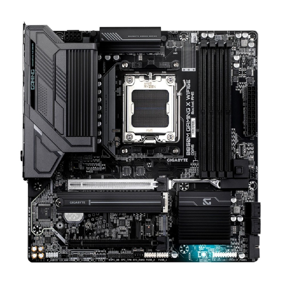 Фото Материнская плата Gigabyte B850M GAMING X WIFI6E/WF6E, Socket AM5, AMD B850, 4xDDR5, 4xSATA, 2xM.2, 1xPCI-E 5.0 x16, 1xPCI-E 3.0 x4, 1xHDMI, 2xDP, 1x 2.5Gb LAN, 1xUSB-C 3.2 Gen 2, 1xUSB-A 3.2 Gen 2, 2xUSB-A 3.2 Gen 1, 4xUSB-A 2.0, 3x3.5 мм, 7.1, Micro-ATX