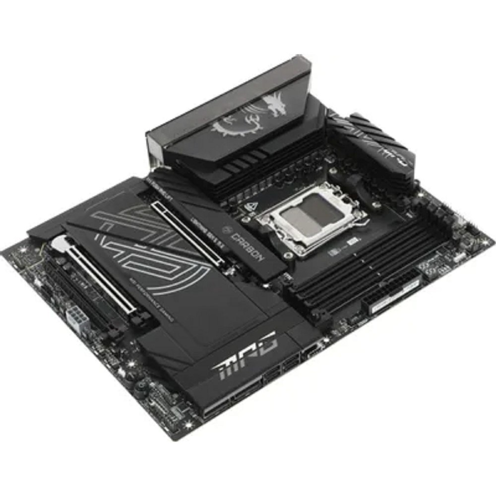 Фото Материнская плата MSI MPG X870E CARBON WIFI, AM5, AMD X870E, 4xDDR5, 4xSATA, 4xM.2, 1xPCIe 5.0 x16, 1xPCIe 5.0 x4, 1xPCIe 4.0 x4, 1xHDMI, 2xUSB-C, 2x1Gb LAN, 9xUSB 3.2 Gen 2, 2xUSB4, 2x3.5 мм, 7.1, ATX