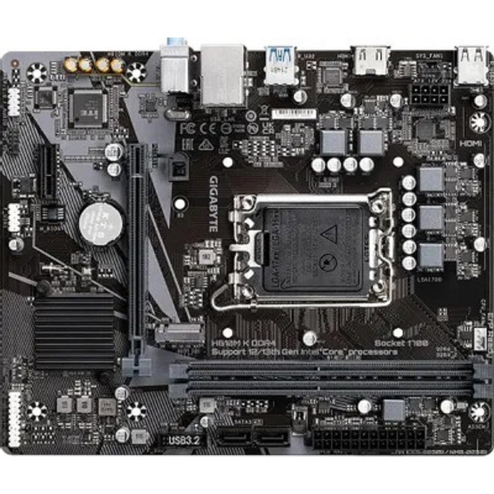 Фото Материнская плата Gigabyte H610M K DDR4 V2.0, LGA 1700, Intel H610, 2xDDR4, 2xSATA, 1xM.2, 1xPCIe 4.0 x16, 1xPCIe x1, 1xHDMI, 1x 1Gb LAN, 2xUSB-A 3.2 Gen 1, 4xUSB-A 2.0, 3x 3.5 мм, 7.1, mATX