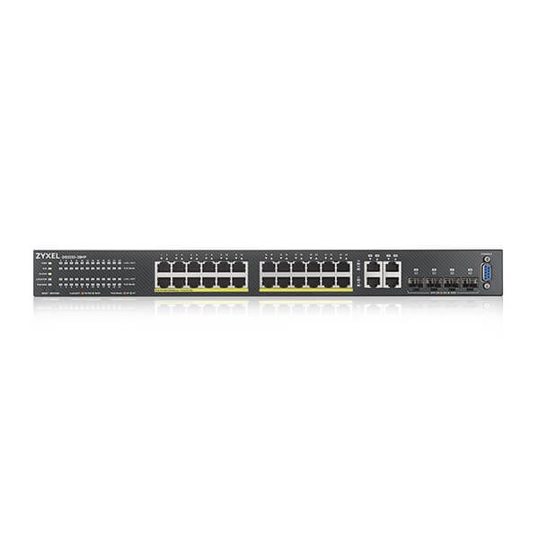 Фото Коммутатор гибридный L2 PoE+ Zyxel NebulaFlex Pro GS2210-28HP, rack 19", 24xGE PoE+, 4xCombo (SFP/RJ-45), бюджет 375 Вт, автономное/облачное управление