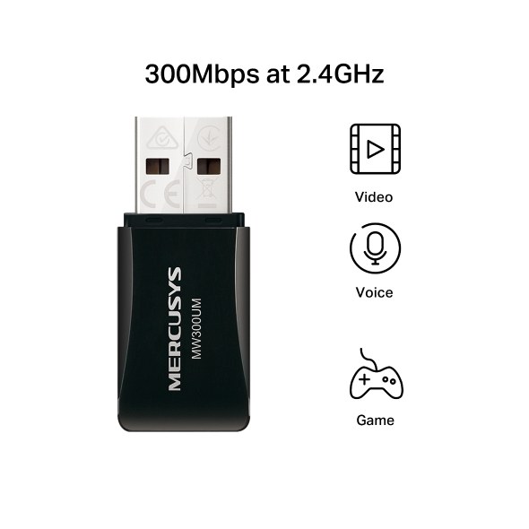 Фото Сетевой адаптер USB2.0 адаптер Mercusys MW300UM, 300 Мбит/с, компактный