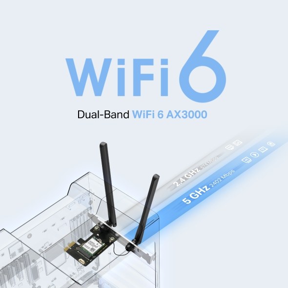 Фото Сетевой адаптер Wi-Fi + Bluetooth Mercusys MA80XE AX3000 PCI Express (ант.внеш.несъем.) 2ант.