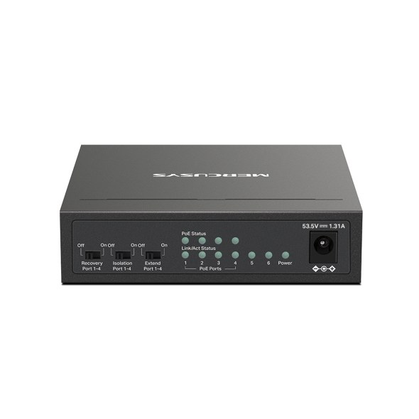 Фото Коммутатор настольный Mercusys MS106P с 6 портами 10/100 Мбит/с (4 порта PoE+)