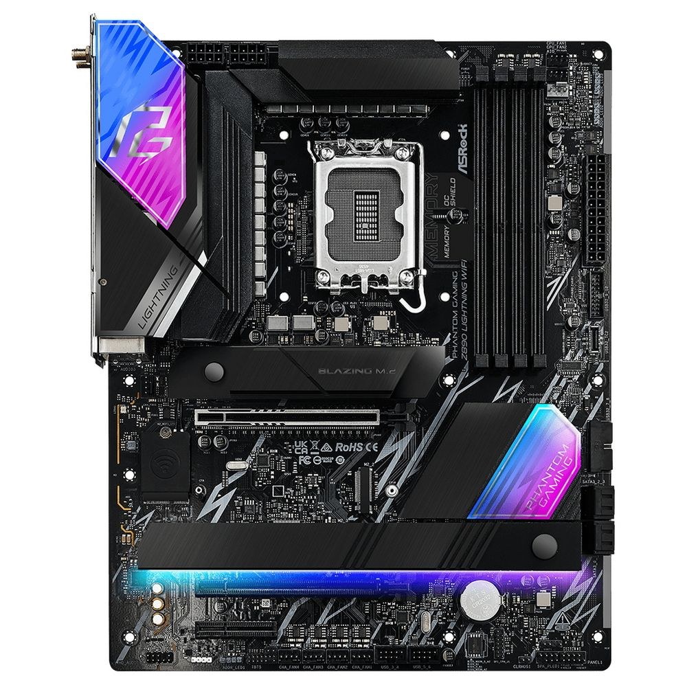 Фото Материнская плата ASRock Phantom Gaming Z890 LIGHTNING WIFI, LGA 1851, Intel Z890, 4xDDR5, 4xSATA, 4xM.2, 1xPCIe 5.0 x16, 1xPCIe 4.0 x4, 1xUSB-C Thunderbolt 4, 2xUSB-A 3.2 Gen 2, 4xUSB-A 3.2 Gen 1, 1xHDMI, 1x2.5Gb LAN, 5x3.5 мм, 7.1, ATX