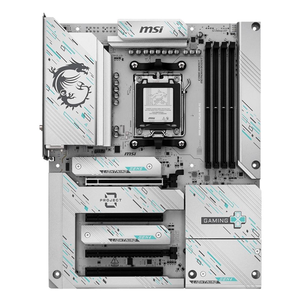 Фото Материнская плата MSI B850 GAMING PLUS WIFI PZ, AM5, AMD B850, 4xDDR5, 4xSATA, 3xM.2, 1xPCIe 5.0 x16, 1xPCIe 4.0 x4, 2xPCIe 3.0 x1, 1xDP, 1x5Gb LAN, Wi-Fi 7, Bluetooth 5.4, 2xUSB-C 10Gbps, 1xUSB-C 5Gbps, 1xUSB-A 10Gbps, 1xUSB-A 5Gbps, 4xUSB-A 2.0, 3x3.5 м