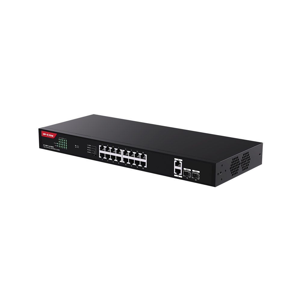 Фото Коммутатор неуправляемый IP-COM G1120P-16-250W PoE, 20 портов, 18x1 Гбит/с, SFP 2x1 Гбит/с, PoE 16х30 Вт (до 230 Вт)