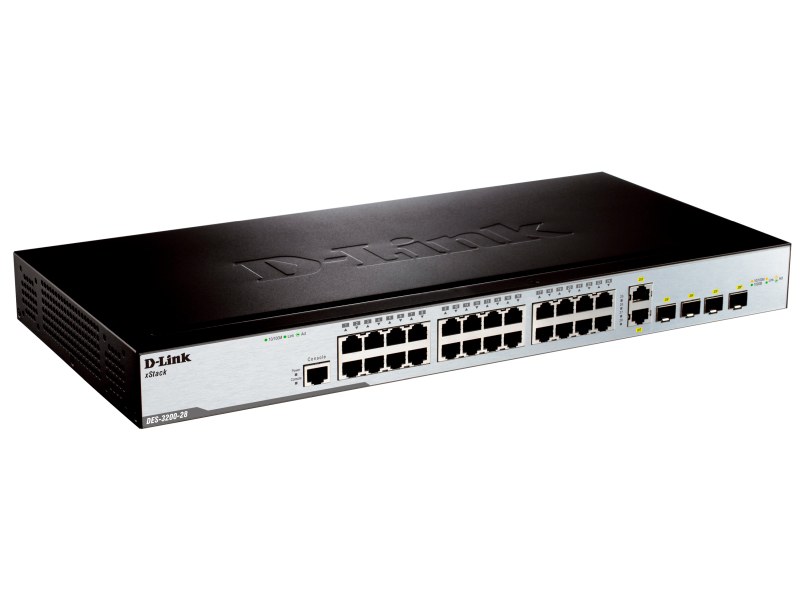Фото Коммутатор управляемый 2 уровня D-Link DES-3200-28/C1A с 24 портами 10/100BASE-T + 2 комбо-портами 1000Base-T/SFP