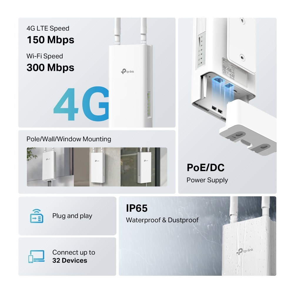 Фото Уличный роутер Wi-Fi N300 с поддержкой 4G LTE TP-Link TL-MR100-Outdoor