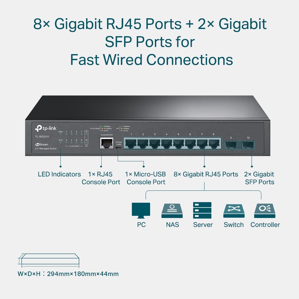 Фото Коммутатор TP-Link SMB TL-SG3210 JetStream 8-Port Gigabit L2 Lite Managed Switch with 2 SFP Slots