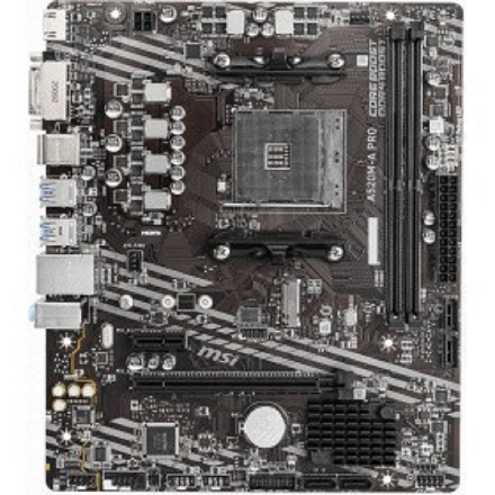 Фото Материнская плата MSI A520M-A PRO, AM4, AMD A520, 2xDDR4, 4xSATA, 1xM.2, 1xPCIe 3.0 x16, 1xDVI-D, 1xHDMI, 1x 1Gb LAN, 2xUSB 2.0, 4xUSB 3.2 Gen 1, 3x3.5 мм, 7.1, mATX