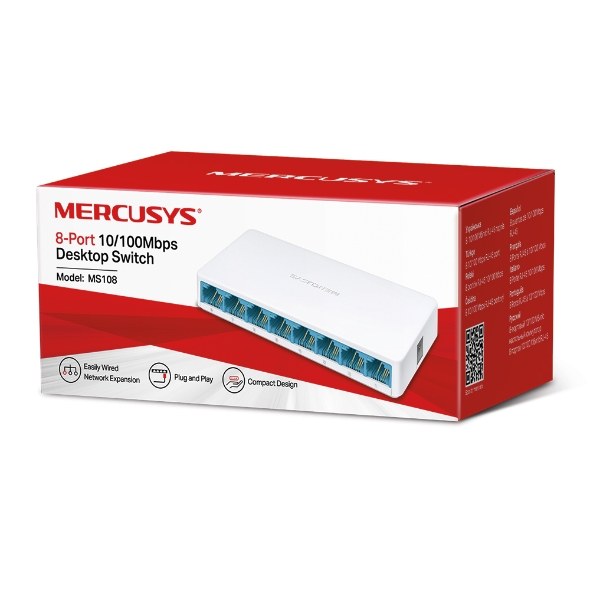 Фото Коммутатор Mercusys MS108, 8 портов Ethernet 100 Мбит/с