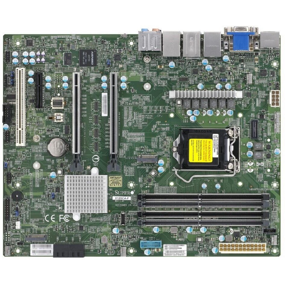 Фото Материнская плата Supermicro MBD-X12SCA-F-B W-1200 CPU, 4 DIMM slots, Intel W480 controller for 4 SATA3 (6 Gbps) ports, RAID 0,1,5,10, 1 PCIe 3.0 x4, 2 PCIe 3.0 x16 slots, bulk