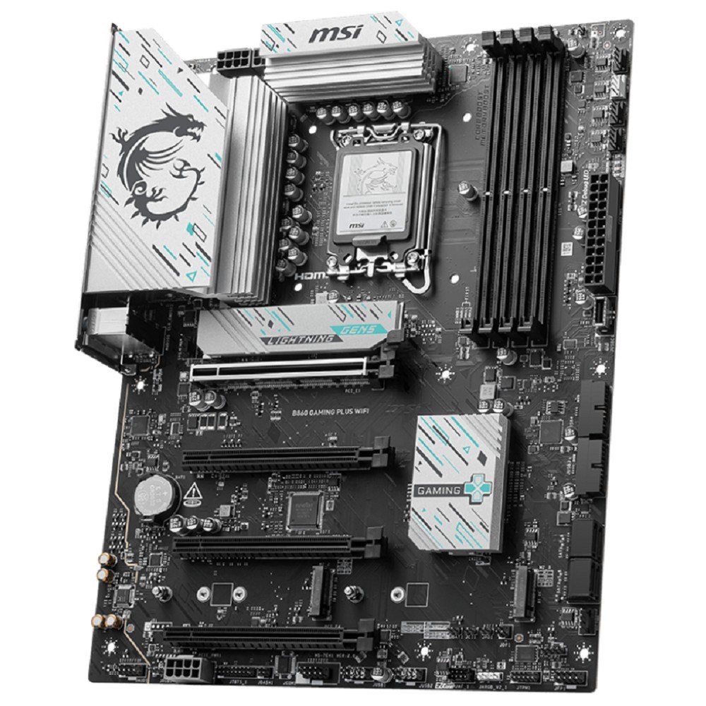 Фото Материнская плата MSI B860M GAMING PLUS WIFI, LGA 1851, Intel B860, 4xDDR5, 4xSATA, 3xM.2, 1xPCIe 4.0 x4, 1xPCIe 5.0 x16, 1xDP, 1xHDMI, 1xUSB-C, 1x 5Gb LAN, 3xUSB-A 2.0, 2xUSB-A 3.2 Gen 1, 1xUSB 3.2 Gen 2, 7.1, 3x3.5 мм, mATX