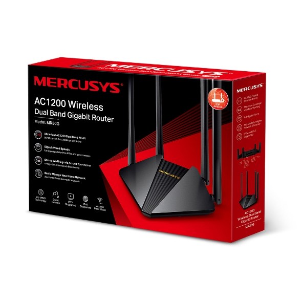 Фото Wi-Fi роутер MERCUSYS MR30G, Wi-Fi 5, AC1200, 2.4/5ГГц, 2 LAN, черный