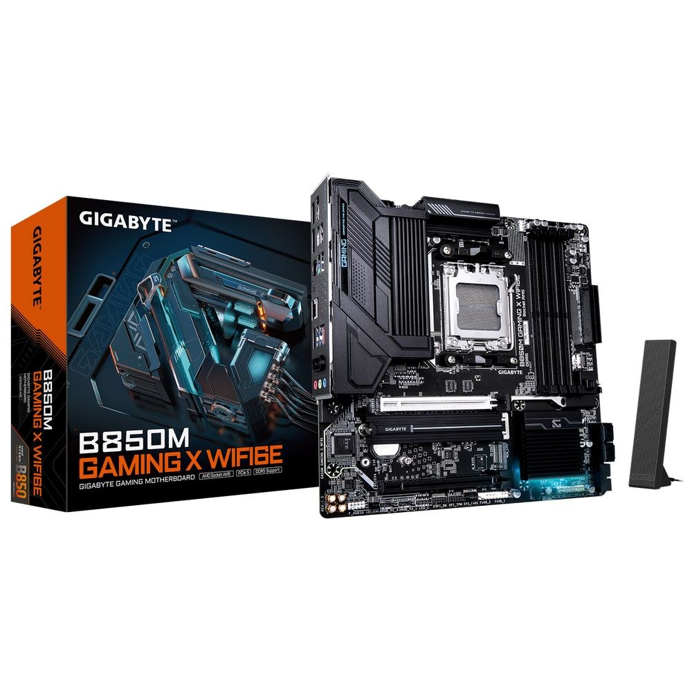 Фото Материнская плата Gigabyte B850M EAGLE WIFI6E ICE, AM5, AMD B850, 4xDDR5, 4xSATA, 2xM.2, 1xPCIe 5.0 x16, 1xPCIe 3.0 x4, 1xHDMI, 2xDP, 1x2.5Gb LAN, Wi-Fi 6E, Bluetooth 5.3, 1xUSB-C 10Gbps, 1xUSB-A 10Gbps, 2xUSB-A 5Gbps, 4xUSB-A 2.0, 3x3.5 мм, 7.1, mATX