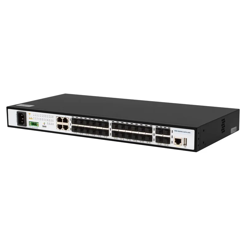 Фото Управляемый коммутатор SNR уровня 2+, 20 портов 100/1000Base-X SFP, 4 порта Combo 10/100/1000Base-T 100/1000Base-X SFP, 4 порта 1/10G SFP+, встроенный БП ~220V AC, разъем для АКБ 12V с возможностью за