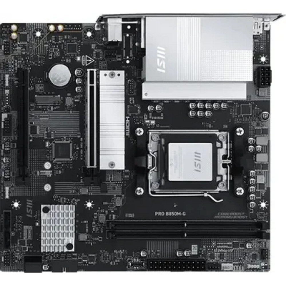 Фото Материнская плата MSI PRO B850M-G, AM5, AMD B850, 2xDDR5, 4xSATA, 2xM.2, 1xPCIe 5.0 x16, 1xPCIe 4.0 x4, 1xDP, 1xHDMI, 1x5Gb LAN, 1xUSB-C 5Gbps, 3xUSB-A 5Gbps, 2xUSB-A 2.0, 3x3.5 мм, 7.1, mATX