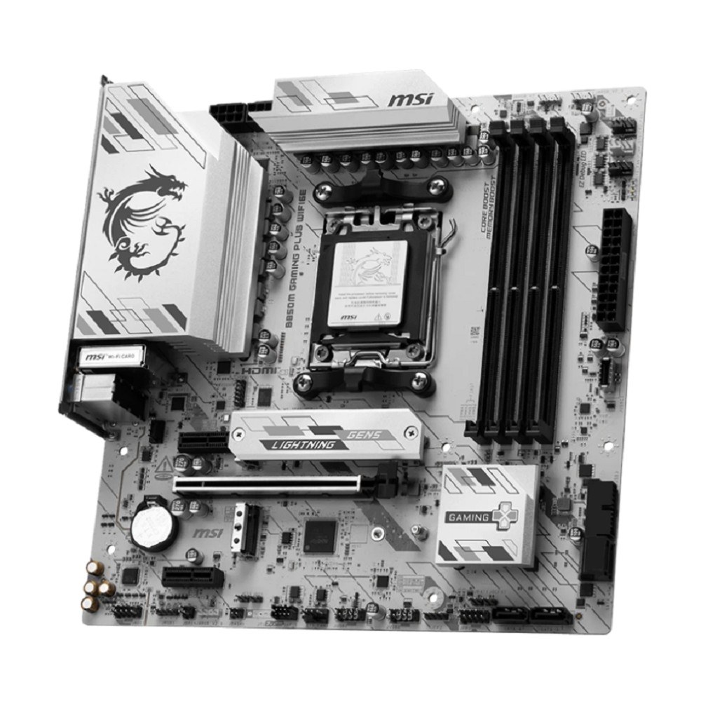 Фото Материнская плата MSI B850M GAMING PLUS WIFI6E, AM5, AMD B850, 4xDDR5, 4xSATA, 2xM.2, 1xPCIe 4.0 x16, 2xPCIe x1, 1xDP, 1xHDMI, 1x2.5Gb LAN, Wi-Fi 6E, Bluetooth 5.3, 4xUSB-A 5Gbps, 3xUSB-A 10Gbps, 1xUSB-C 10Gbps, 3x3.5 мм, 7.1, mATX