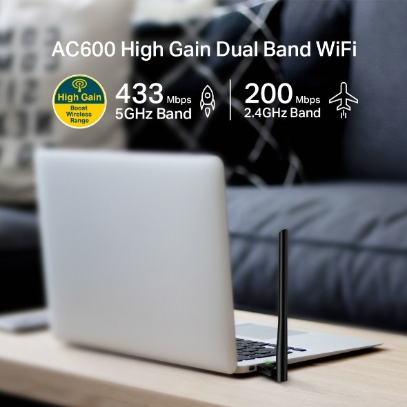 Фото Беспроводный двухдиапазонный USB2.0 адаптер TP-Link Archer T2U Plus, 433 Мбит/с + 200 Мбит/с