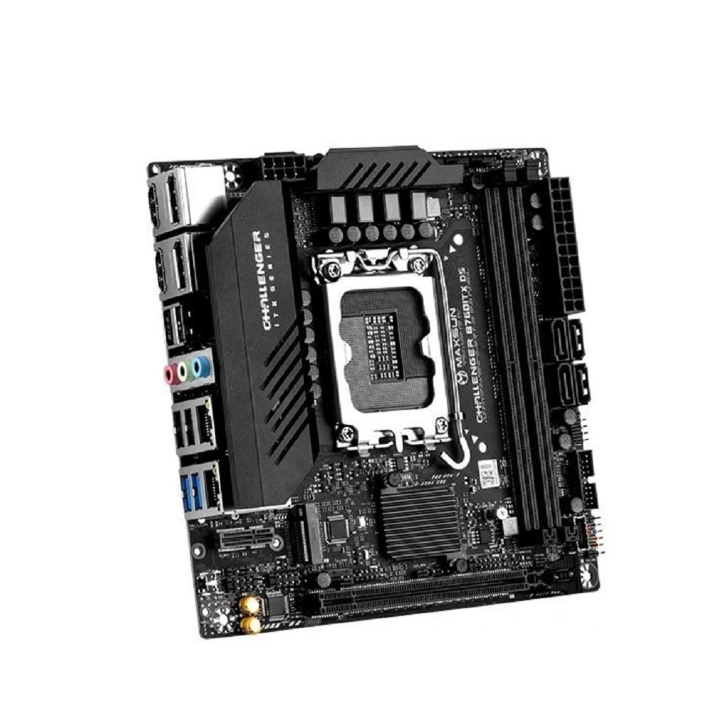 Фото Материнская плата Maxsun Challenger B760ITX D5, LGA 1700, Intel B760, 2xDDR5, 4xSATA, 2xM.2, 1xPCIe 5.0 x16, 2xHDMI, 2xDP, 2x 2.5Gb LAN, 2xUSB 3.2 Gen 1, 4xUSB 2.0, 5.1, Mini-ITX