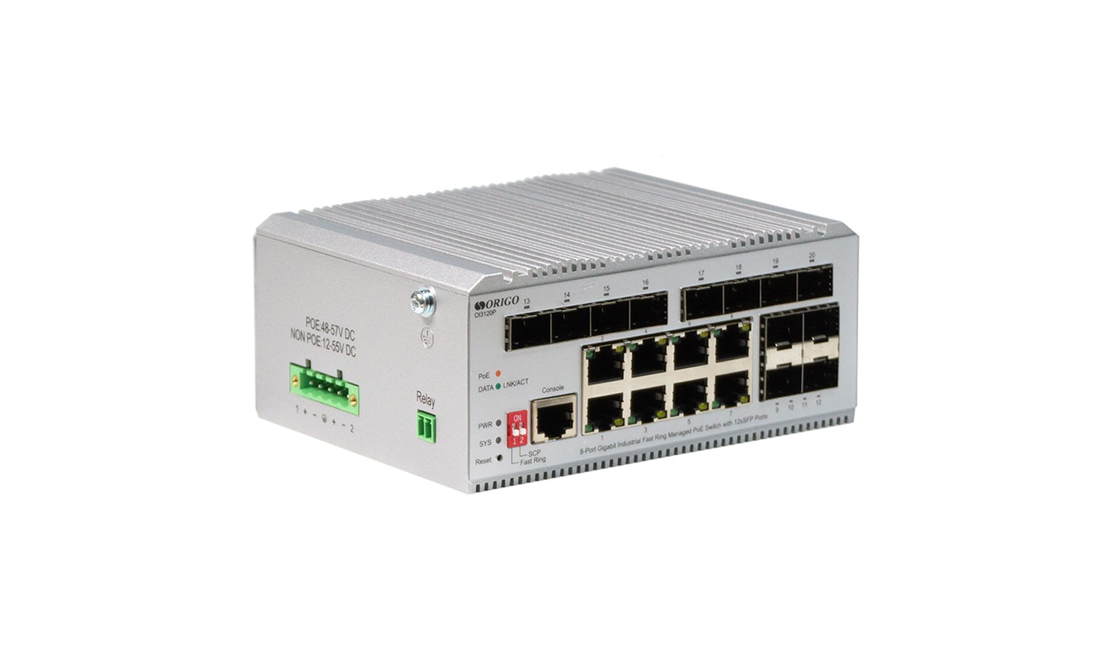 Фото Коммутатор ORIGO OI3120P/185W/A1A, 8×1 Гбит/с PoE + 12×1 Гбит/с SFP, управляемый
