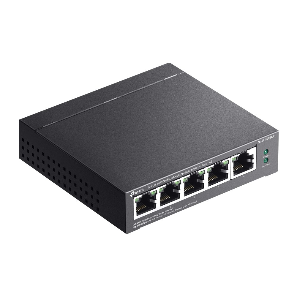 Фото Коммутатор 5-Port 10/100Mbps Unmanaged Switch with 4-Port PoE, meta case, desktop mount, PoE budget 41W.