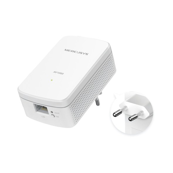 Фото Комплект гигабитных адаптеров Mercusys AV1000 Gigabit Powerline Kit, HomePlug AV2 standard, 1 Gigabit port, 300m over electrical circuits, plug and play.