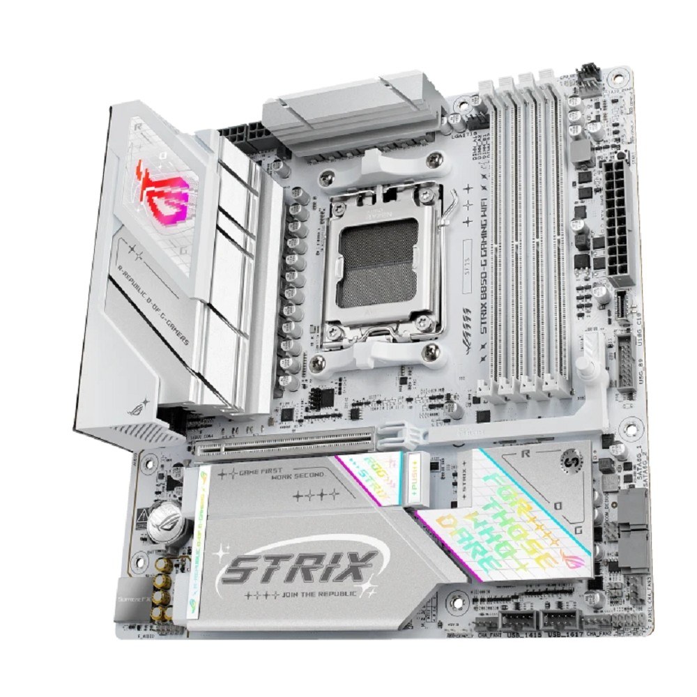 Фото Материнская плата Asus ROG STRIX B850-G GAMING WIFI, AM5, AMD B850, 4xDDR5, 2xSATA, 4xM.2, 1xPCIe 5.0 x16, 1xHDMI, 1xDP, 1x2.5Gb LAN, Wi-Fi 7, Bluetooth 5.4, 1xUSB-C 20Gbps, 1xUSB-C 10Gbps, 2xUSB-A 10Gbps, 4xUSB-A 5Gbps, 2xUSB-A 2.0, 2x3.5 мм, 7.1, mATX