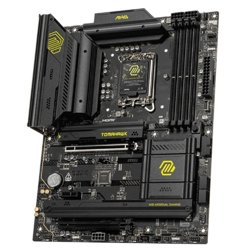 Фото Материнская плата MSI MAG B860 TOMAHAWK WIFI, LGA 1851, Intel B860, 4xDDR5, 4xSATA, 3xM.2, 1xPCIe 4.0 x4, 1xPCIe 5.0 x16, 1xDP, 1xHDMI, 1xUSB-C, 1x 5Gb LAN, 4xUSB-A 2.0, 4xUSB-A 3.2 Gen 2, 7.1, 2x3.5 мм, TOSLINK, ATX