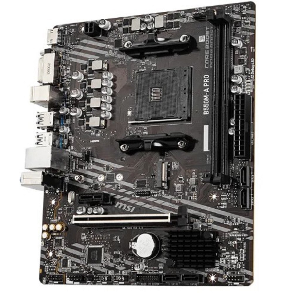 Фото Материнская плата MSI B550M-A PRO, AM4, AMD B550, 2xDDR4, 4xSATA, 1xM.2, 1xPCIe 4.0 x16, 1xPCIe x1, 1xDVI-D, 1xHDMI, 1x 1Gb LAN, 2xUSB 2.0, 4xUSB 3.2 Gen 1, 3x3.5 мм, 7.1, mATX
