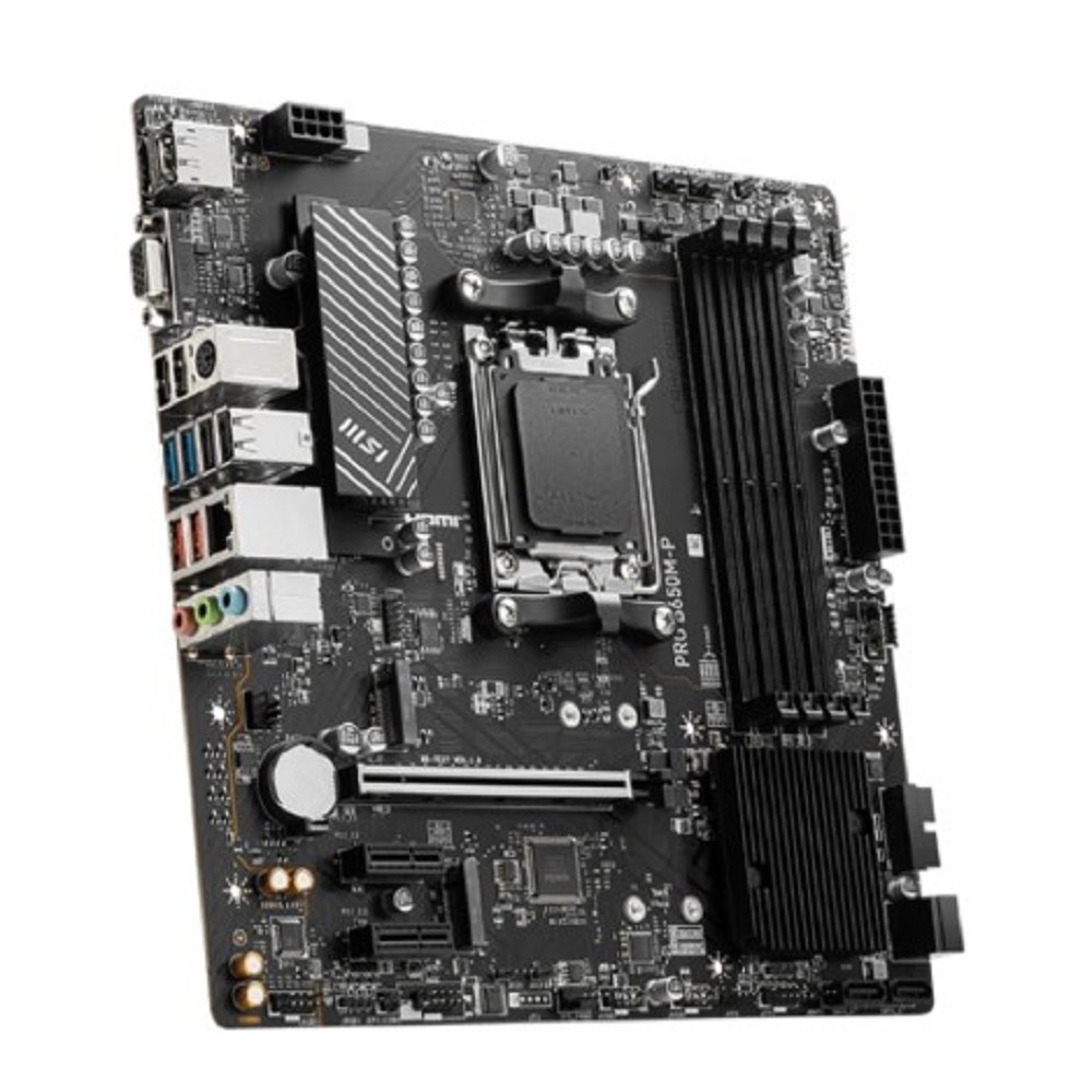 Фото Материнская плата MSI PRO B650M-P, AM5, AMD B650, 4xDDR5, 4xSATA, 2xM.2, 1xPCI-E 4.0 x16, 2xPCI-E 4.0 x1, 1xHDMI, 1xDP, 1xVGA, 1x2.5Gb LAN, 2xUSB 3.2 Gen 1, 2xUSB 3.2 Gen 2, 3x3.5 мм, 7.1, Micro-ATX