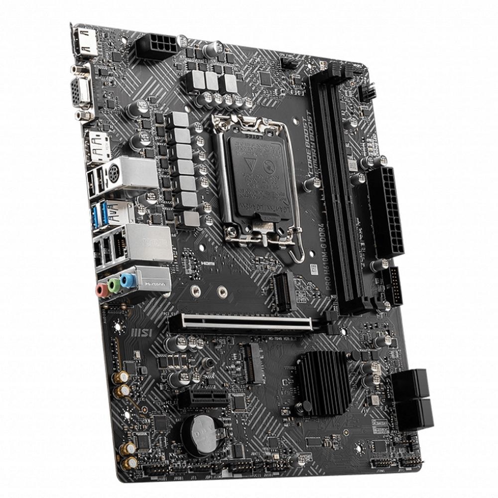 Фото Материнская плата MSI PRO H610M-G, LGA 1700, Intel H610, 2xDDR5, 4xSATA, 1xM.2, 1xPCIe 4.0 x16, 1xPCIe 3.0 x1, 1xHDMI, 1xDP, 1xVGA, 1xRJ45 1Gb, 2xUSB-A 3.2 Gen 1, 4xUSB-A 2.0, 3x3.5мм, 7.1, mATX