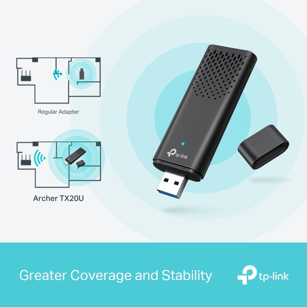 Фото Двухдиапазонный USB-адаптер TP-Link Archer TX20U с поддержкой Wi-Fi AX1800
