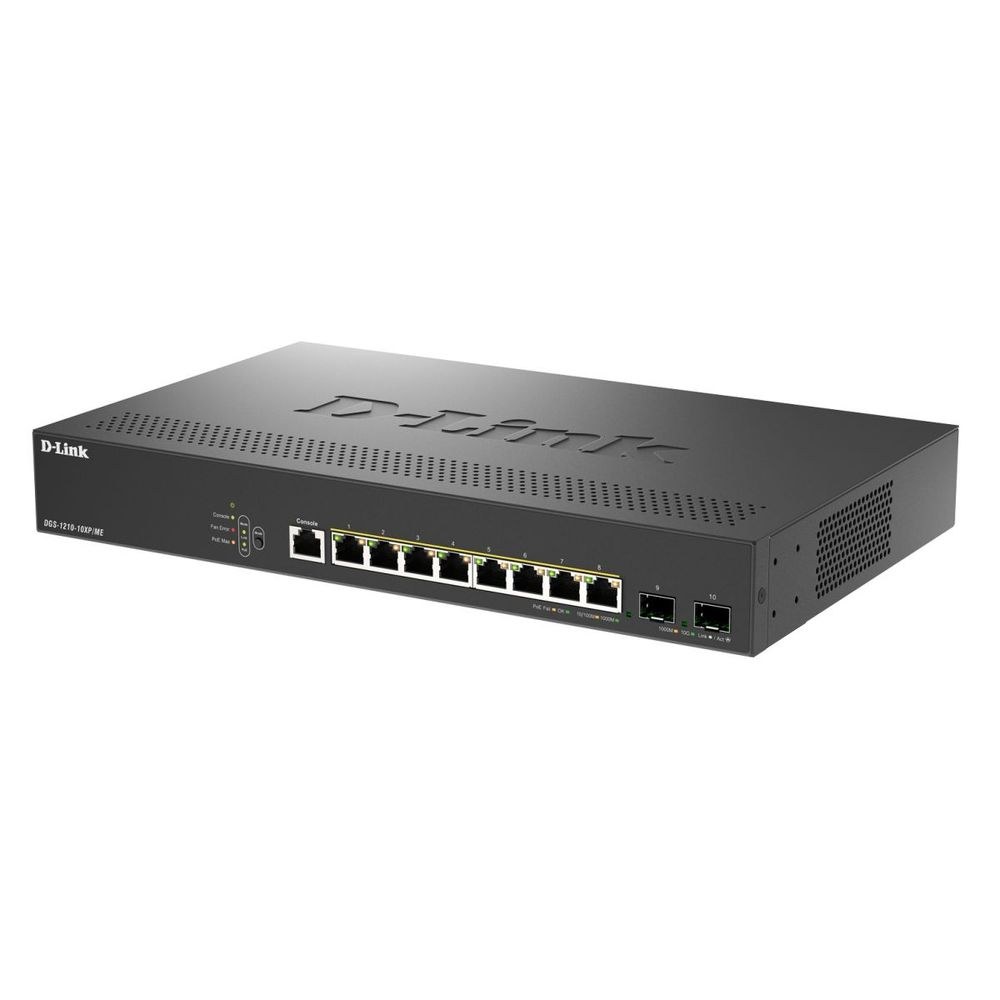 Фото Коммутатор D-Link DGS-1210-10XP/ME/C1A (L2) 8x1 Гбит/с 2SFP+ 8PoE+ 240W управляемый