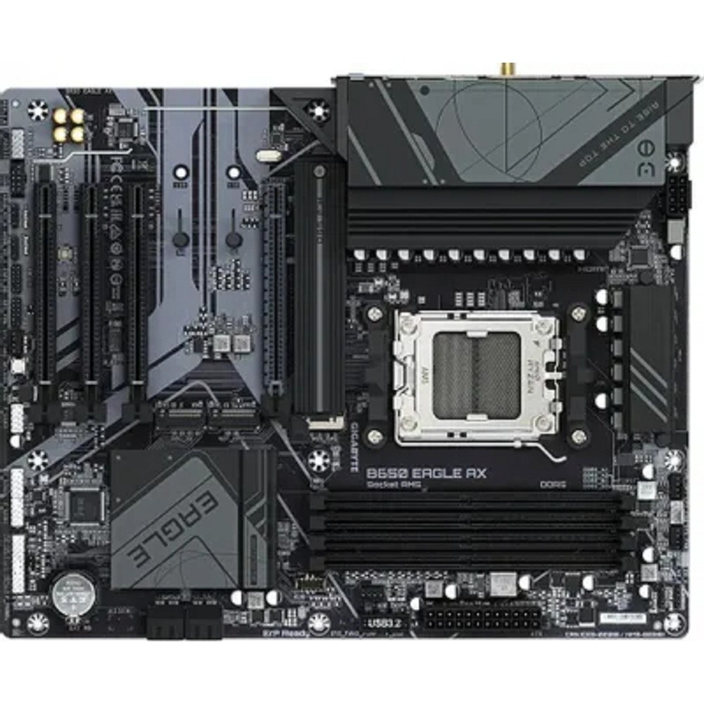 Фото Материнская плата GIGABYTE B650 EAGLE, AM5, AMD B650, 4xDDR5, 4xSATA, 3xM.2, 1xPCI-E 4.0 x16, 1xHDMI, 1xDP, 2xUSB-C 3.2 Gen 1, 2xUSB-A 3.2 Gen 2, 6xUSB-A 2.0, 1x 1Gb LAN, 3x3.5 мм, 7.1, ATX