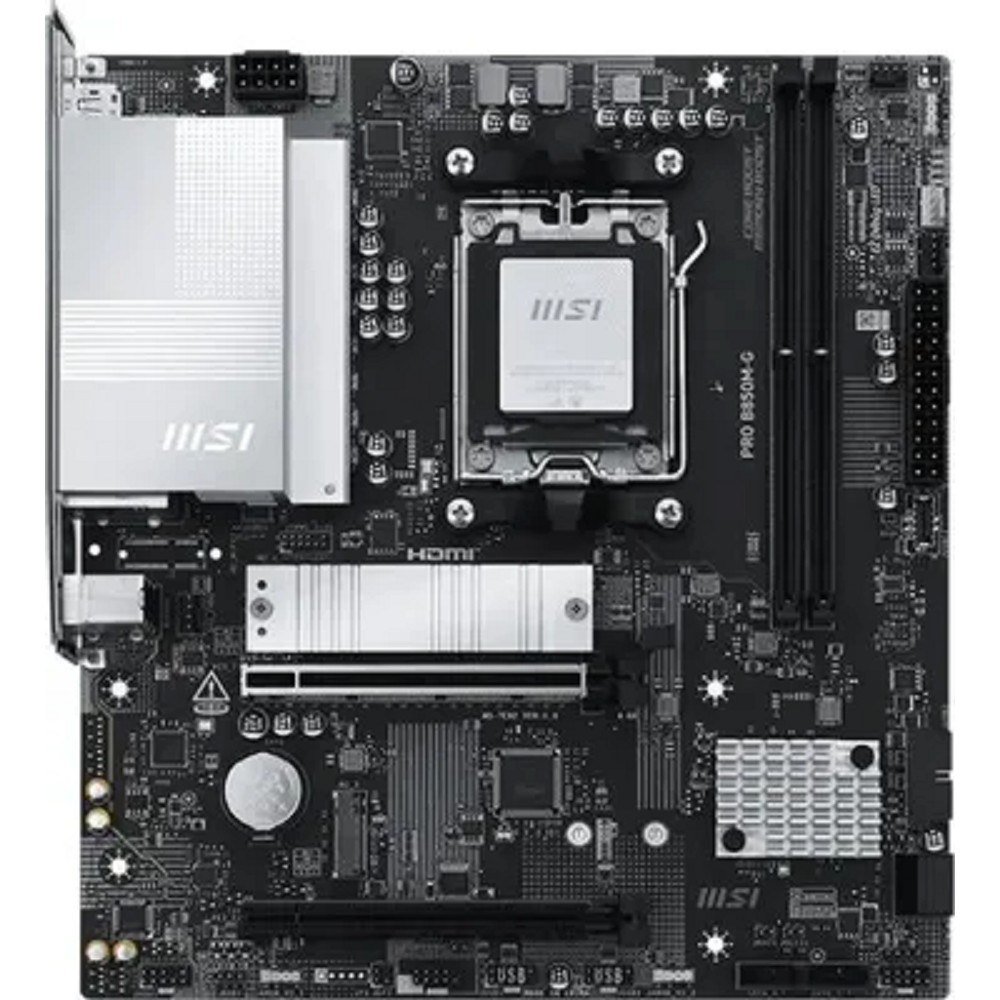 Фото Материнская плата MSI PRO B850M-G, AM5, AMD B850, 2xDDR5, 4xSATA, 2xM.2, 1xPCIe 5.0 x16, 1xPCIe 4.0 x4, 1xDP, 1xHDMI, 1x5Gb LAN, 1xUSB-C 5Gbps, 3xUSB-A 5Gbps, 2xUSB-A 2.0, 3x3.5 мм, 7.1, mATX