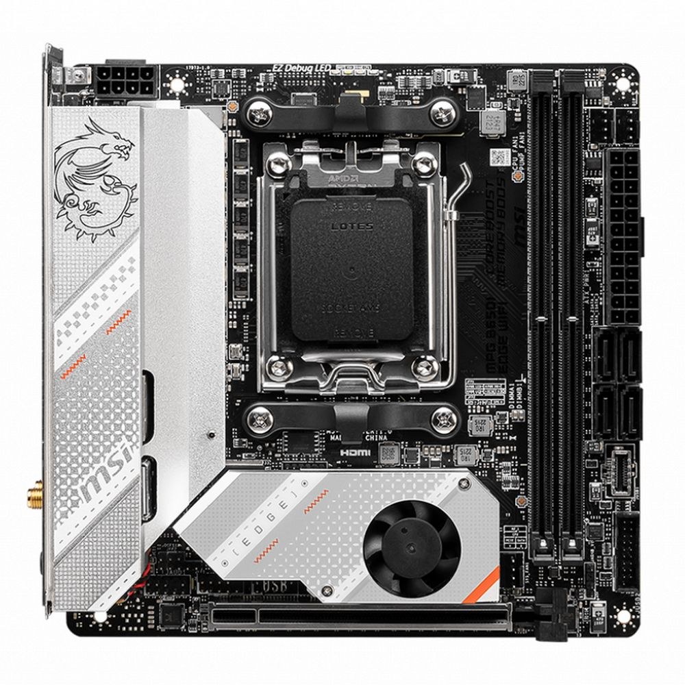 Фото Материнская плата MSI MPG B650I EDGE WIFI, AM5, AMD B650, 2xDDR5, 4xSATA, 2xM.2, 1xPCI-E 4.0 x16, 1xHDMI, 1x 2.5Gb LAN, 3xUSB-A 3.2 Gen 2, 2xUSB-A 3.2 Gen 1, 1xUSB-C 3.2 Gen 2x2, 3x3.5 мм, 7.1, Mini-ITX