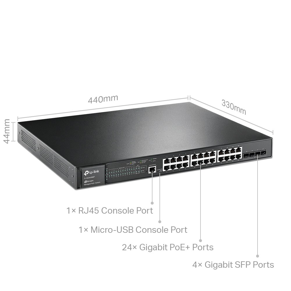 Фото Коммутатор TP-Link JetStream TL-SG3428MP, 24×1 Гбит/с PoE + 4×1 Гбит/с SFP, управляемый
