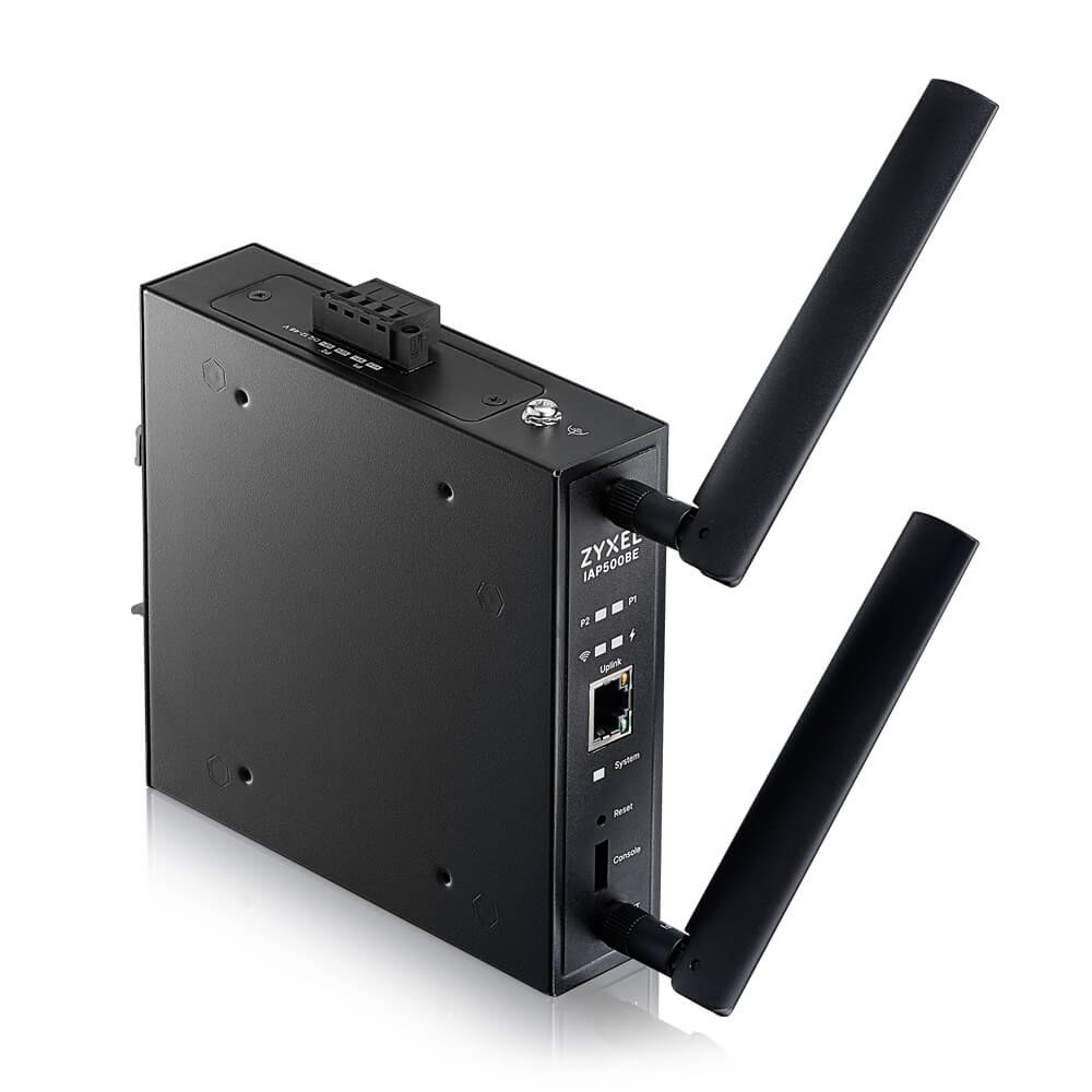 Фото Точка доступа промышленная ZYXEL Wi-Fi 7 Industrial Access Point Zyxel NebulaFlex Pro IAP500BE, 802.11be (BE5100), MU-MIMO 2x2+2x2, external antennas (included), 1xLAN 2.5GE, PoE or dual power DC-input, DIN rail/wall mount