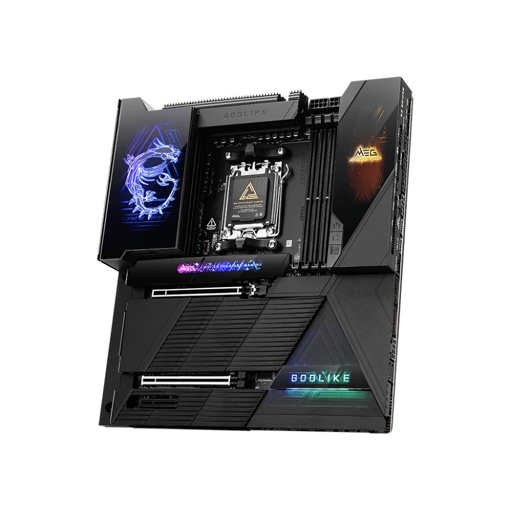 Фото Материнская плата MSI MEG X870E GODLIKE, AM5, AMD X870E, 4xDDR5, 4xSATA, 7xM.2, 2xPCIe 5.0 x16, 1xPCIe 4.0 x4, 2xUSB-C DP, 1x10G LAN, 1x5Gb LAN, Wi-Fi 7, Bluetooth 5.4, 2xUSB-C 40Gbps, 5xUSB-C 10Gbps, 1xUSB-C 20Gbps, 8xUSB-A 10Gbps, 4xUSB-A 5Gbps, 4xUSB-A