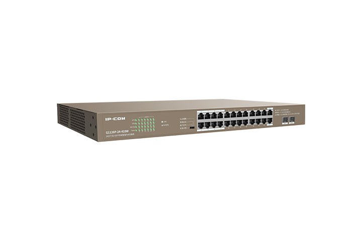 Фото Коммутатор IP-COM G1126P-24-410W, 24×1 Гбит/с PoE+ + 2×1 Гбит/с SFP (Combo), неуправляемый