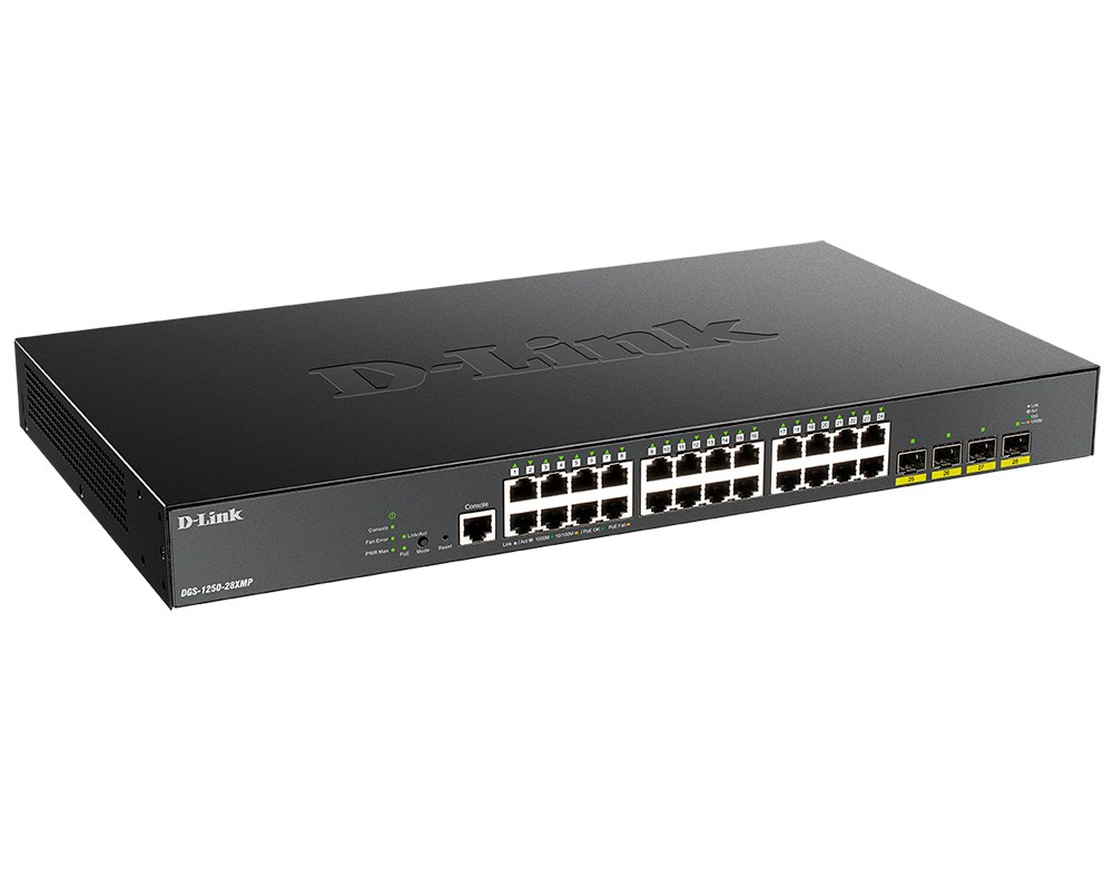 Фото Коммутатор управляемый D-Link DGS-1250-28XMP L2 PoE 24 порта 10/100/1000 Мб/с,