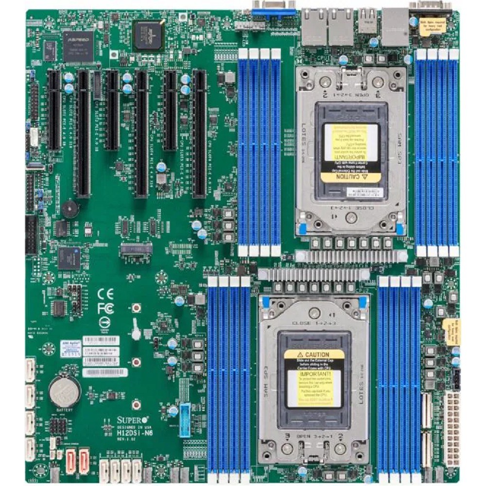 Фото Материнская плата серверная SuperMicro H12DSI-N6-B, сокет SP3, 16xDDR4, 6xPCIe 4.0 x16, 10xSATA, M.2, 2xGigabit Ethernet, 2xUSB 2.0, 2xUSB 3.0, VGA, 24-pin, eATX