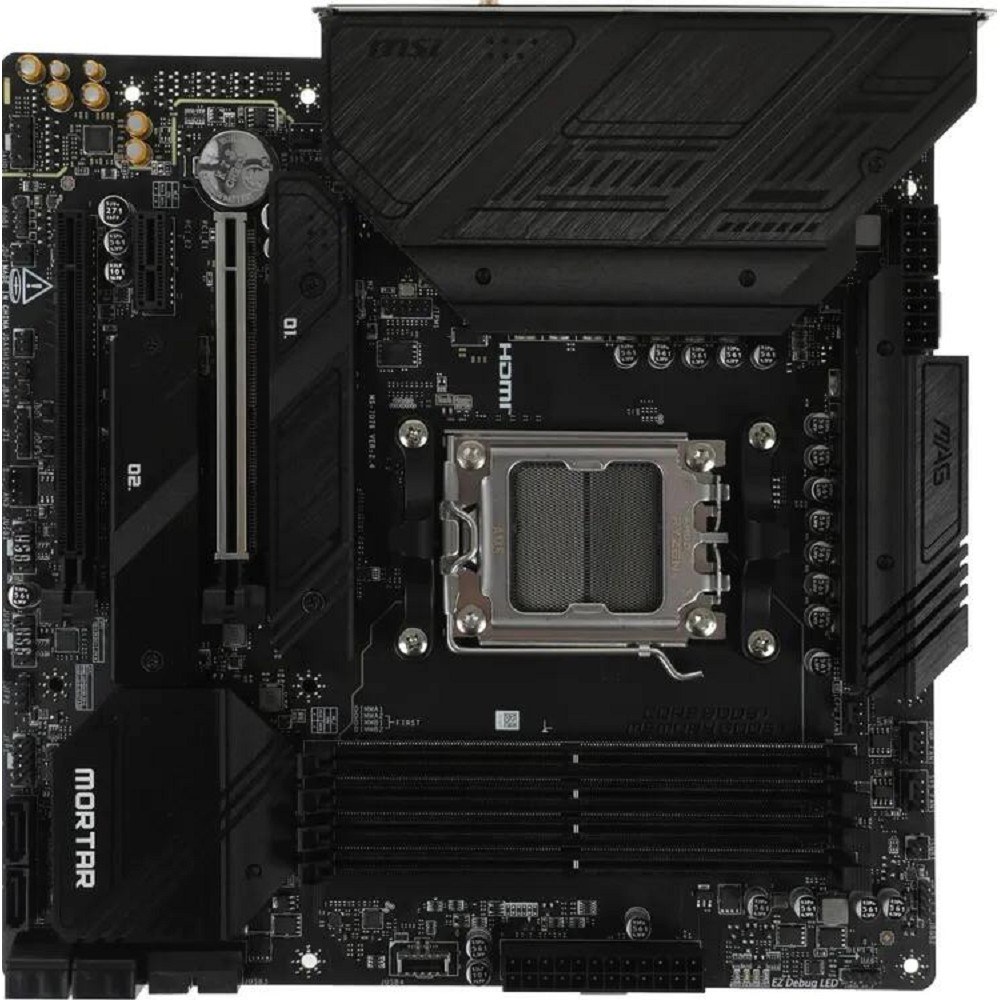 Фото Материнская плата MSI MAG B650M MORTAR WIFI, AM5, AMD B650, 4xDDR5, 6xSATA, 2xM.2, 1xPCI-E 4.0 x16, 1xPCI-E 4.0 x4, 1xHDMI, 1xDP, 1x2.5Gb LAN, 3xUSB 3.2 Gen 2, 4xUSB 3.2 Gen 1, 1xUSB-C 3.2 Gen 2x2, 5x3.5мм аудио, 7.1, Micro-ATX