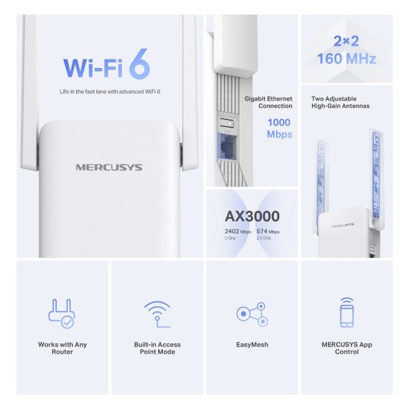 Фото Усилитель Wi-Fi сигнала Mercusys ME80X AX3000