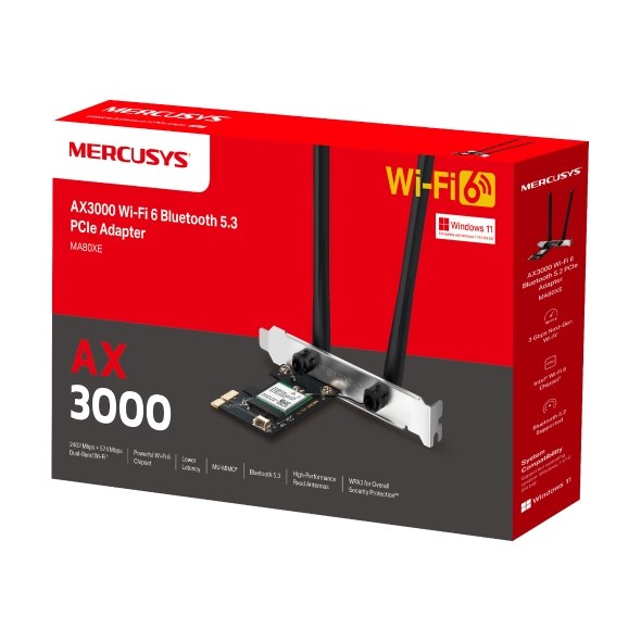 Фото Сетевой адаптер Wi-Fi + Bluetooth Mercusys MA80XE AX3000 PCI Express (ант.внеш.несъем.) 2ант.