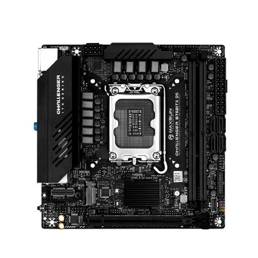 Фото Материнская плата Maxsun Challenger B760ITX D5, LGA 1700, Intel B760, 2xDDR5, 4xSATA, 2xM.2, 1xPCIe 5.0 x16, 2xHDMI, 2xDP, 2x 2.5Gb LAN, 2xUSB 3.2 Gen 1, 4xUSB 2.0, 5.1, Mini-ITX